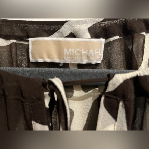 MICHAEL KORS Silk Blouse, Brown and White, Size L - Picture 4 of 5